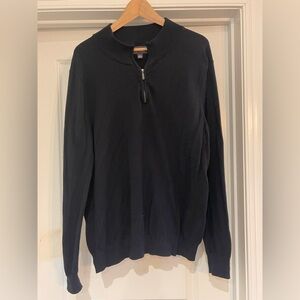 Men's Elegant Black Zip-Up Sweater Cotton Cashmere Blend